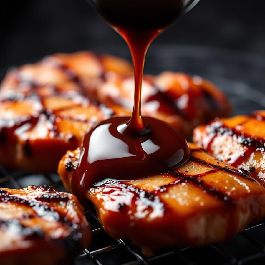 Teriyaki sauce being drizzled